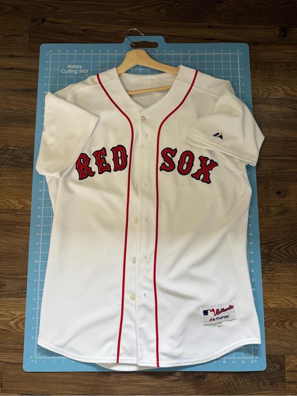 Majestic White Jersey with Red Script - 'Red Sox' Front. Size 48. Dustin Pedroia